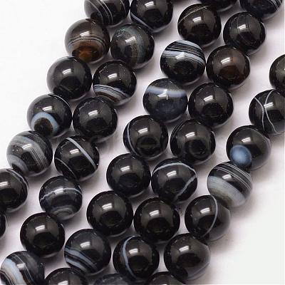 Natural Black Agate Bead Strands G-K166-13-10mm-05-1