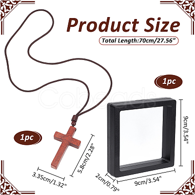 Nbeads Wooden Cross Pendant Necklace with Polyester Cords NJEW-NB0001-17-1