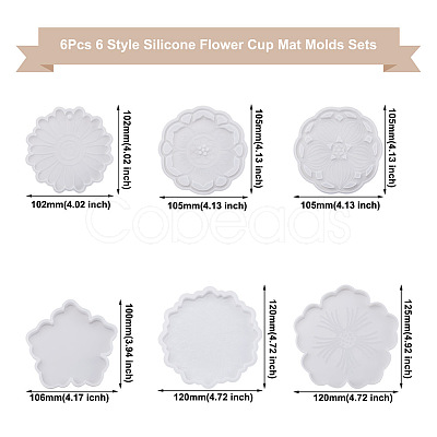 Boutigem 6Pcs 6 Style Silicone Flower Cup Mat Molds Sets DIY-BG0001-21-1