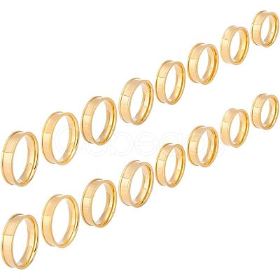 Unicraftale 16Pcs 8 Size 201 Stainless Steel Grooved Finger Ring for Men Women RJEW-UN0002-37-1