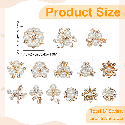 WADORN 70Pcs 14 Style Alloy Rhinestone Cabochons Accessories FIND-WR0010-94-1