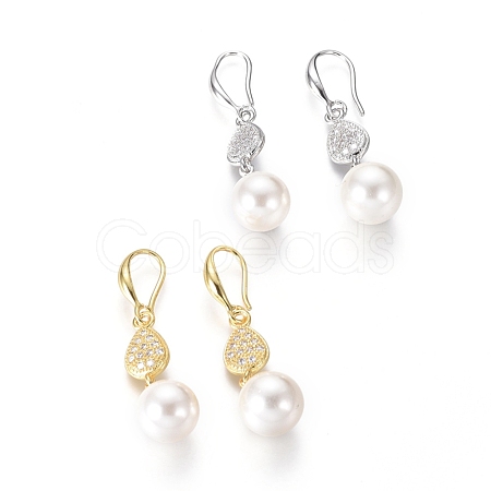 Shell Pearl Dangle Earrings EJEW-G263-12-1