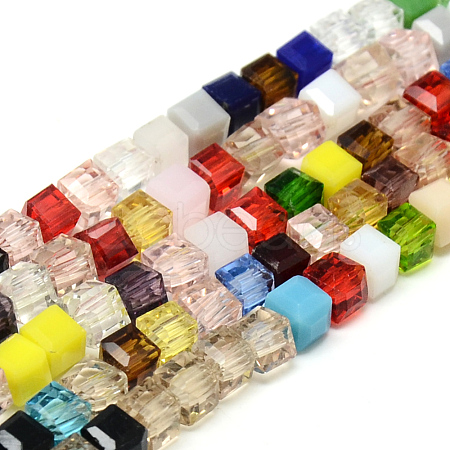 Faceted Transparent Glass Cube Beads Strands X-GLAA-R163-6x6-01-1