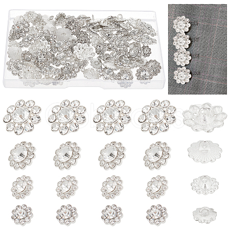 AHADERMAKER 80Pcs 4 Style Alloy Rhinestone Shank Buttons DIY-GA0003-58-1