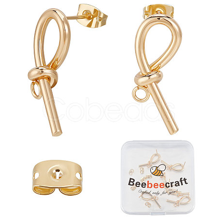 Beebeecraft 10Pcs Brass Knot Stud Earring Findings KK-BBC0007-79-1