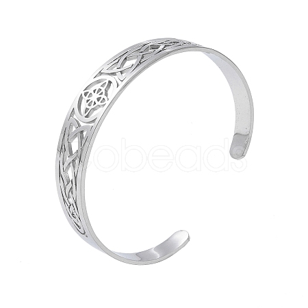 Non-Tarnish Hollow Out Knot 304 Stainless Steel Open Cuff Bangles for Women BJEW-G701-02P-1