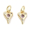 Brass Micro Pave Cubic Zirconia Charms, with Jump Ring, Heart, Real 18K Gold Plated, Pink, 10x6.5x2.5mm, Hole: 3mm