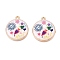 Printed Rack Plating Alloy Enamel Pendants, Golden, Flat Round with Eye & Heart Charm, Colorful, 28.5x25x4mm, Hole: 1.8mm