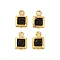 Rack Plating Brass Glass Pendants, Cadmium Free & Lead Free, Long-Lasting Plated, Square, Golden, Black, 7x4.5x2mm, Hole: 1mm