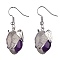 Natural Amethyst Elephant Head Dangle Earrings, Platinum Brass Jewelry for Women, 38mm, Pin: 0.7mm