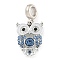 Rack Plating Alloy Enamel Owl European Dangle Charms, Large Hole Pendants with Rhinestone, Platinum, Cadmium Free & Nickel Free & Lead Free, Montana, 30mm, Hole: 4.8mm, Owl: 20x15x14.5mm