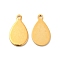 201 Stainless Steel Pendants, Teardrop Charm, Real 24K Gold Plated, 14x8x0.5mm, Hole: 1.2mm