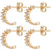 Beebeecraft 10Pcs Brass Clear Cubic Zirconia C-shape Stud Earring Findings KK-BBC0007-12-1