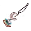 Natural Rose Quartz Moon with Mixed Gemstone Chips Tassel Pendant Decorations G-L524-07R-A02-2