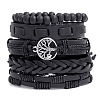 5Pcs 5 Style PU Leather Cord Bracelets Set PW-WG34135-01-1
