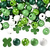 160Pcs 5 Style Irish Theme Painted Natural Wood Beads WOOD-LS0001-48-1