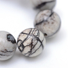 Round Natural Black Silk Stone/Netstone Bead Strands X-G-R345-6mm-20-4
