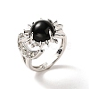 Natural Obsidian Sun & Moon Open Cuff Rings RJEW-K241-01P-06-3