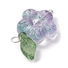 Transparent Glass Flower & Acrylic Leaf Pendants PALLOY-JF02287-01-3