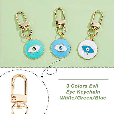 DICOSMETIC 3Pcs 3 Colors Flat Round with Evil Eye Alloy Enamel Pendant Decoration KEYC-DC0001-23-1