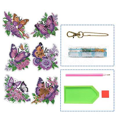 6Pcs Butterfly DIY Diamond Painting Keychain Kit PW-WG95088-01-1