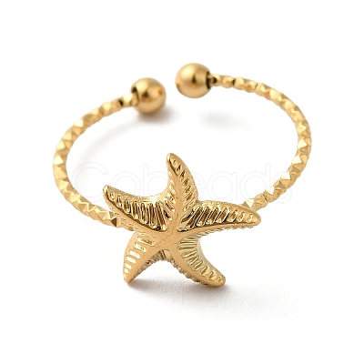 Ion Plating(IP) 304 Stainless Steel Starfish Open Cuff Rings for Women RJEW-H136-06G-1