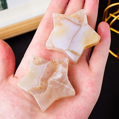 Natural Cherry Blossom Agate Star Healing Stones DJEW-PW0013-32-1