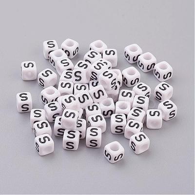 6MM Letter S White Letter Acrylic Cube Beads X-PL37C9308-S-1