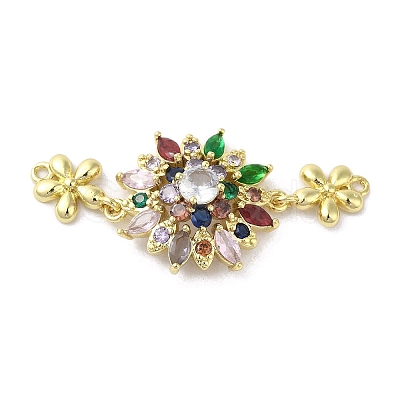 Rack Plating Brass Pave Colorful Cubic Zirconia Flower Connector Charms KK-C052-37A-G-1