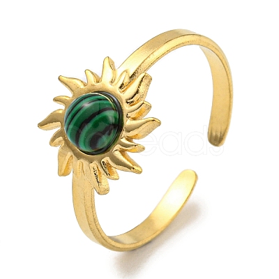 Ion Plating(IP) 304 Stainless Steel Synthetic Malachite Cuff Rings G-Z056-01G-02-1