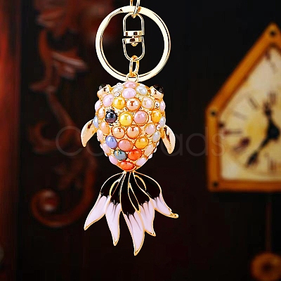 Colorful Diamond Goldfish Car Keychain Metal Cute Women's Bag Pendant Keychain Ring Inlaid with Diamonds Accessories Gift Wholesale PW-WGA667C-03-1