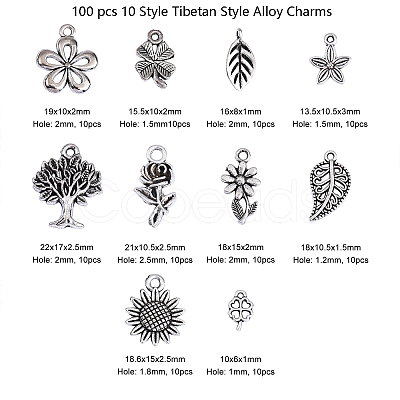 100 pcs 10 Style Tibetan Style Alloy Pendants TIBEP-CJ0001-35-1