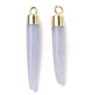 Natural Blue Lace Agate Brass Pointed Pendants G-B025-02LG-02-1