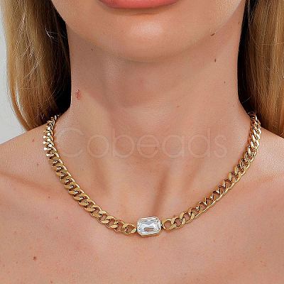 Cubic Zirconia Rectangle Pendant Necklace MR3032-1-1