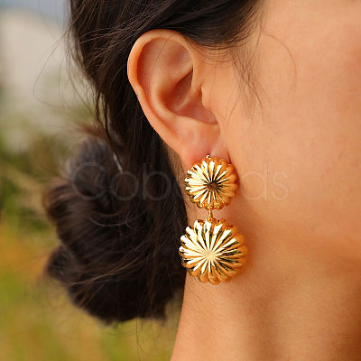 Double Flower Brass Stud Earrings EJEW-K257-06G-1