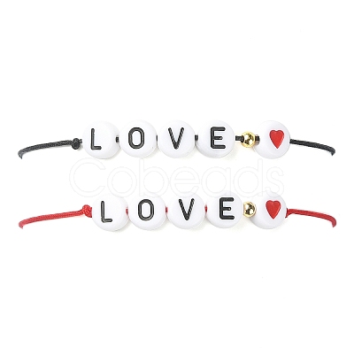 2Pcs 2 Color Hear Love Acrylic Braided Bead Bracelets Set BJEW-JB09849-1