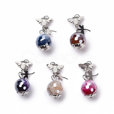 Electroplate Faceted Natural Agate Round Pendants G-B027-01-1