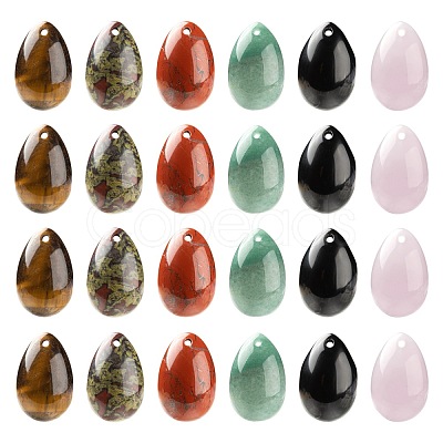 6Pcs 6 Style Natural Mixed Gemstone Pendants G-LS0001-73-1