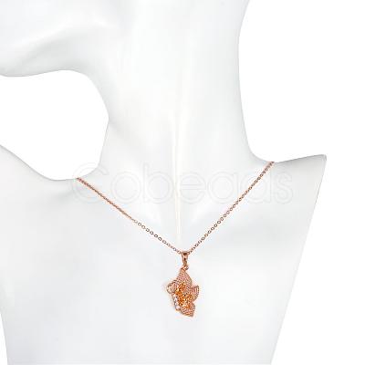 Rose Gold Plated Brass Cubic Zirconia Butterfly Pendant Necklaces for Women NJEW-BB00522-02-1