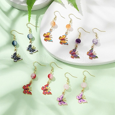 Alloy Enamel Butterfly Dangle Earrings EJEW-JE05448-1