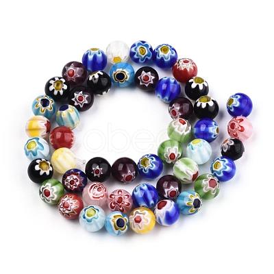 Handmade Millefiori Glass Round Bead Strands LAMP-J038-8mm-M-1