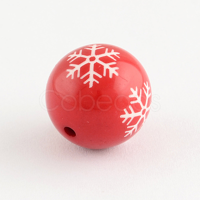 Round Acrylic Snowflake Pattern Beads SACR-S196-20mm-07-1