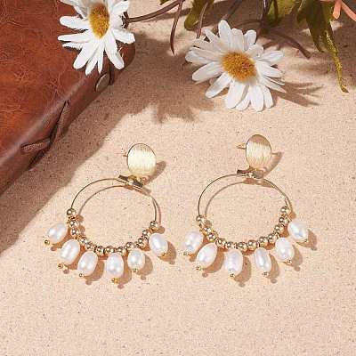 Natural Pearl Dangle Stud Earrings EJEW-TA00069-1