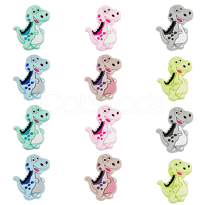 SUPERFINDINGS 12Pcs 6 Colors Dinosaur Food Grade Eco-Friendly Silicone Beads SIL-FH0001-10-1