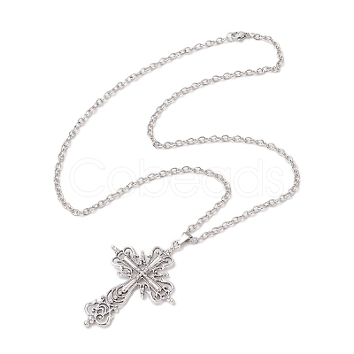 2Pcs 2 Styles Alloy Cross Pendant Necklaces NJEW-JN05116-1