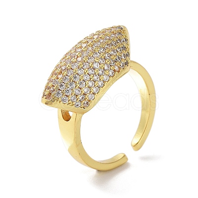 Brass with Cubic Zirconia Open Cuff Rings for Women RJEW-A035-22G-1