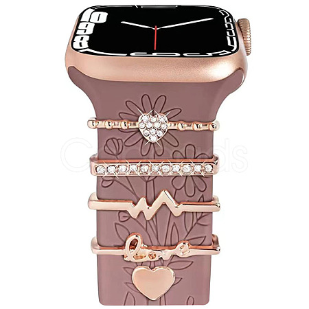 5Pcs 5 Style Rectangle Alloy Watch Band Charms Set with Crystal Rhinestone PW-WG74689-04-1