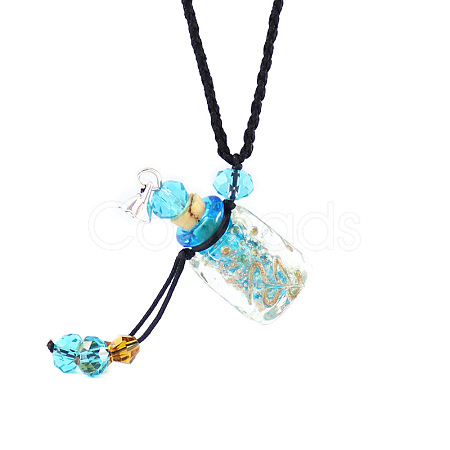 Lampwork Column Perfume Bottle Pendant Necklace with Glass Beads BOTT-PW0002-059E-04-1