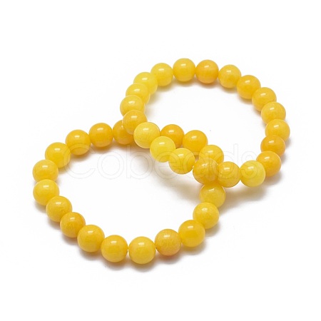 Natural Yellow Jade Bead Stretch Bracelets X-BJEW-K212-A-038-1