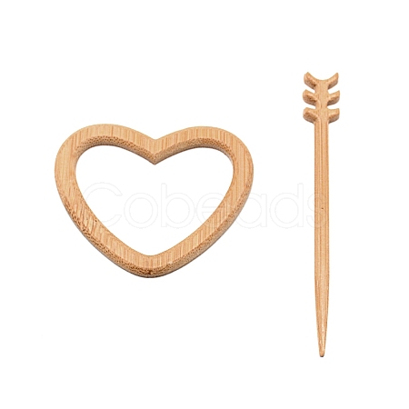 Heart Wooden Shawl Pin JEWB-WH0011-48-1